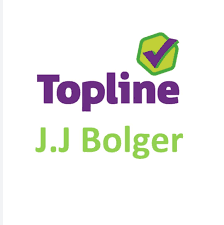 Topline J.J Bolger logo with a green checkmark design above purple and green text.