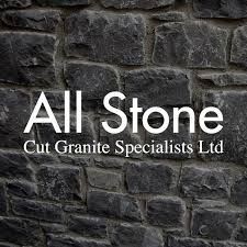 Logo reading 'All Stone Cut Granite Specialists Ltd' on a background of gray stone bricks.