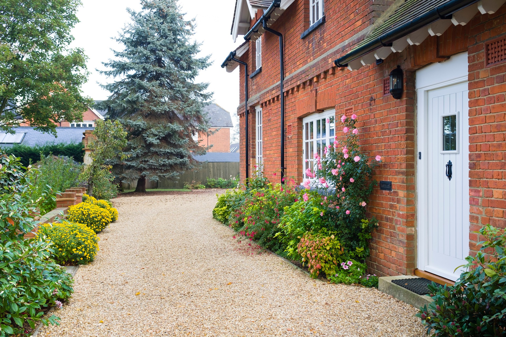 English country house, garden and driveway, UK