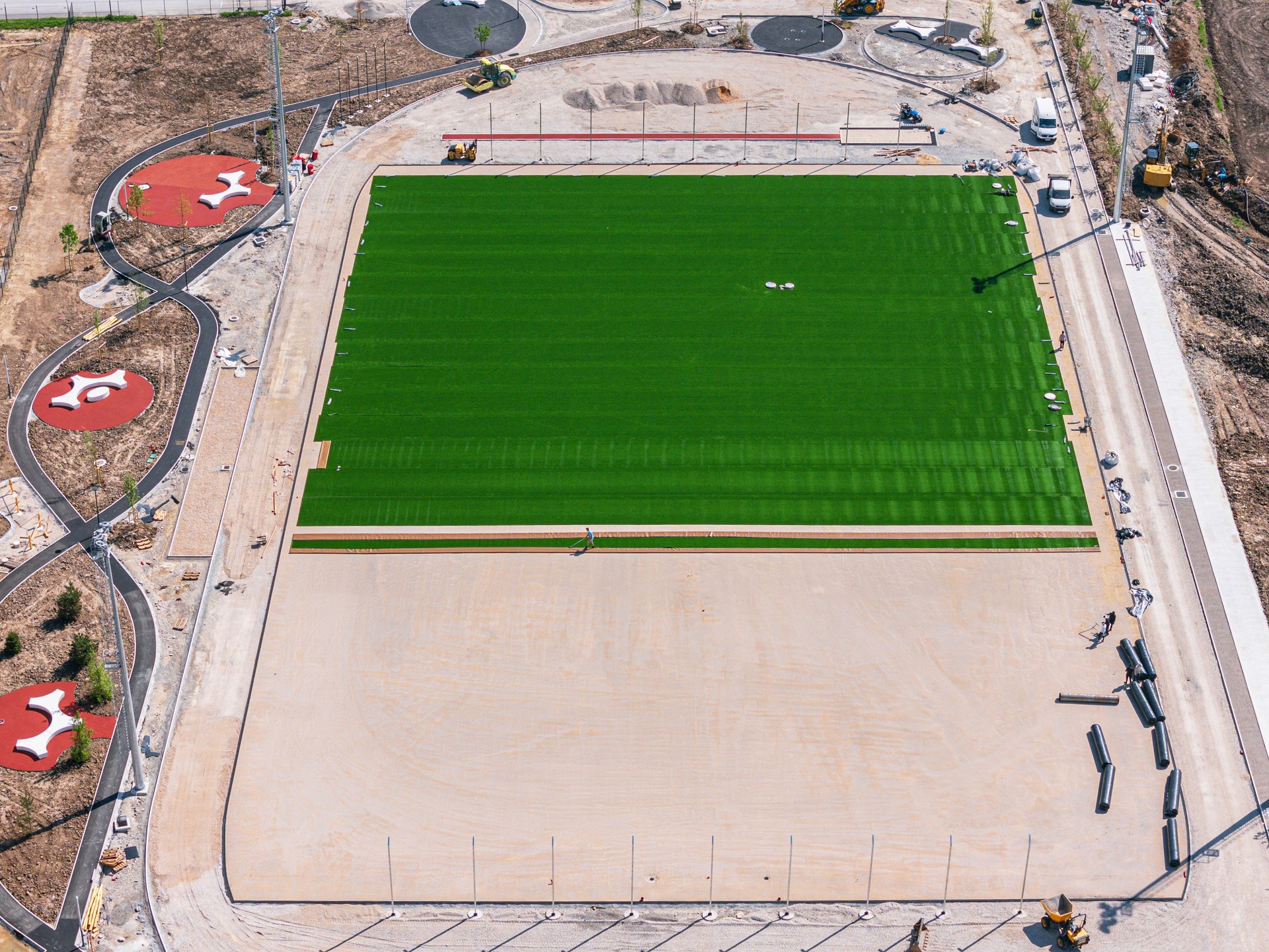 Aerial View of a New Sports Field Under Construction