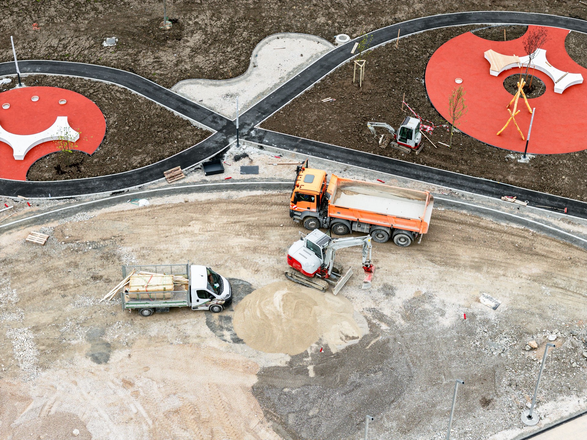 Aerial View of Construction Site with Playground Development